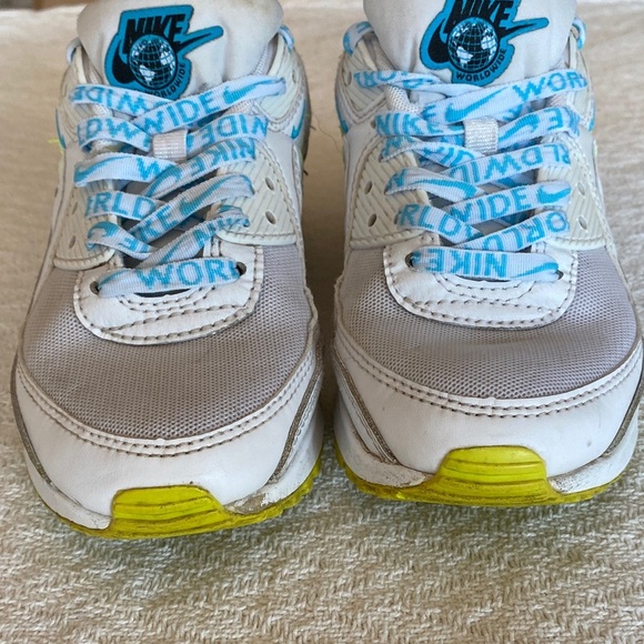 Nike Air White and Teal Sneakers Neon Athletic Shoes - Picture 3 of 15